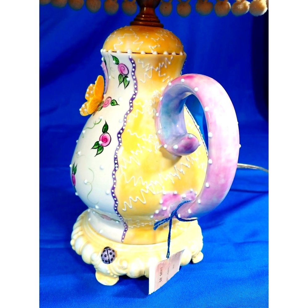 Vtg $495 Genie Whimsical Floral 20" Teapot Tea Party Princess Girl Bedroom Lamp - Picture 5 of 9